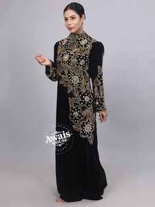 Imported Velvet Crystal Sequined Beading Solid Floor-Length Long Sleeve Modest Simple Abaya <b>Kaftan</b> <b>Dress</b> for Eid Occasions - Product Image 4