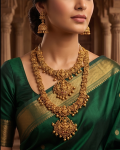 Divyoro Ethnic Classic 24K <b>Gold</b> Plated Copper & Brass Necklace <b>Earring</b> <b>Set</b> Women's Wedding Party Jewelry with Tassel Design - Product Image 3