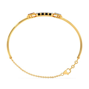 Dual Drop Accent Diamond <b>Bracelet</b> with Yellow Gold Slim Bangle, Black Bead Center and <b>Red</b> White Stone Details - Product Image 3