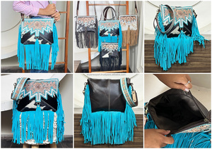 Western March Expo 2026 Hand Tooled Genuine Cowhide Leather Crossbody Fringe <b>Bag</b> Shoulder Designer Trendy Purse for Women - Product Image 3