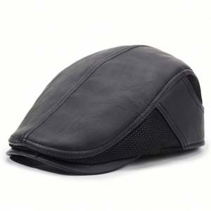 Gorra de invierno cálida para exteriores, estilo boina plana con visera de PU, diseño a cuadros, con orejeras, para hombre, novedad al por mayor - Product Image 6