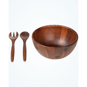 Bol à salade artisanal en bois de manguier avec intérieur émaillé motif lotus bleu et blanc, pour la maison et la cuisine - Product Image 5