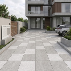 Baldosas de Cerámica Mate Antideslizantes para Exteriores de 400x400mm y 12mm de Grosor, Color Gris Modena Plateado, para Estacionamiento/Acera - Product Image 1