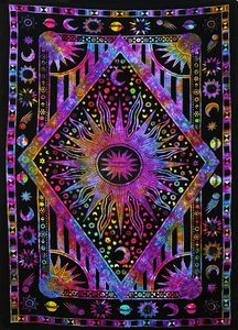 Tapiz Psicodélico Bohemio Hippie de Sol y Luna para Colgar en la Pared del Dormitorio, Cubrecama Decorativo Indio Hippie Multicolor Tie Dye - Product Image 2