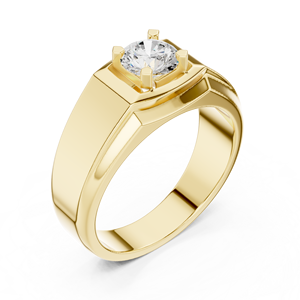 Anillo solitario para hombre con diamante cultivado en laboratorio en oro amarillo – Anillo de compromiso moderno con doble banda, joyería de diamantes - Product Image 2