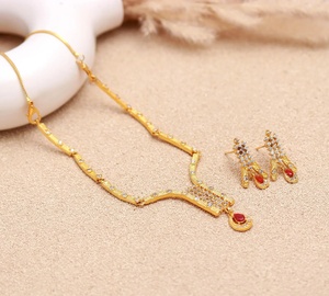 Bridal Ruby Gold Necklace Set Pear Shape CZ Gold Plated Brass Elegant Women Jewelry Gift Idea - Product Image 3