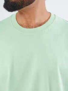 เสื้อยืดผู้ชายสีเขียวอ่อนคุณภาพสูง ผ้าฝ้าย 100% เนื้อผ้าวอร์สเตด ระบายอากาศได้ดี แห้งเร็ว ผลิตตามสั่ง ขายออนไลน์ ราคาถูก - Product Image 2