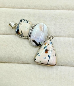 Colgante de Plata de Ley 925 con Ópalo Dendrítico Natural y Piedras Múltiples Engastadas, Hecho a Mano, para Mujer, Venta al por Mayor - Product Image 3