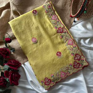 Sari de Seda Bordado de Lujo, Estilo Boutique Pakistaní e Indio de Bollywood, Último Modelo Exclusivo, Saree Étnico para Novias y Bodas - Product Image 1