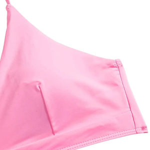 Women's Pink Tropical Leaf Print Bikini Set Crossback Halter Top <b>Thong</b> Bottom 2 Piece Swimwear Stretch Fabric Embroidery - Product Image 3