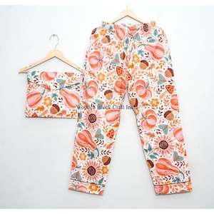 ชุดนอนผ้าฝ้ายทำมือสำหรับผู้หญิง 3 ชิ้น ดีไซน์หรูหรา สวมใส่สบาย ลายพิมพ์บล็อก คอปก ชุดนอนขายส่ง เหมาะสำหรับฤดูร้อน ฤดูใบไม้ร่วง ฤดูใบไม้ผลิ - Product Image 5