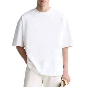 Camiseta de punto de algodón blanca oversize para hombre, manga corta, cuello redondo, casual, con logo frontal tie-dye, peso pesado, lavado vintage - Product Image 3