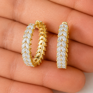 Pendientes de Aro con Diamantes Cultivados en Laboratorio, Corte Marquesa, 14K Oro Sólido, DEF VVS, 5.20 CTW, Baño de Rodio, para Novia, Boda, Joyería Fina - Product Image 1