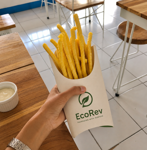 Soporte Triangular Personalizado de Cartón Desechable Biodegradable y Ecológico para Alimentos, Ideal para Papas Fritas y Crepas - Product Image 1