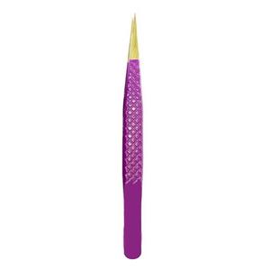 Pinzas Quirúrgicas de Precisión Morje de Acero Inoxidable para Pestañas, 10 mm, Patrón de Diamante Morado, Punta Lisa - Product Image 4
