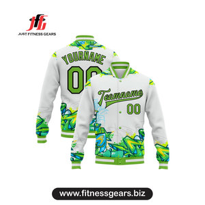 Chaqueta Varsity Personalizada para Hombre, Ropa Casual de Primavera, Impresión por Sublimación, Material de Poliéster, Diseño de Grafiti Verde - Product Image 1