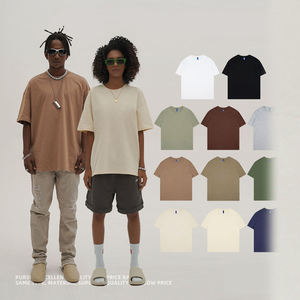 T-shirt en coton épais à col ras du cou côtelé, coupe oversize, personnalisable avec logo OEM, style streetwear - Product Image 1