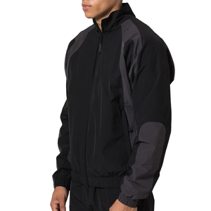 Unisex <b>Black</b> Color Blocking Racer Jacket Waterproof Windproof Breathable Zipper Closure Hooded Collar Sporty High Street Style - Product Image 6