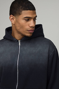 Ensemble sweat à capuche zippé et short oversize pour homme, en coton délavé effet soleil, style streetwear vintage, avec logo personnalisé, respirant - Product Image 3