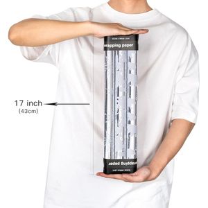 Mini Rotolo di Carta da Regalo Natalizia 17 Pollici X 120 Pollici con Design Glitterato Argento, Orso e Fiocchi di Neve in Lamina d'Oro, Forniture per le Festività - Product Image 3