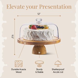 Acacia Wood <b>Cake</b> <b>Stand</b> with Lid - <b>Cake</b> <b>Stand</b> with Dome,12in Round <b>Cake</b> Holder, 2-in-1 Dessert Table Display <b>Set</b> & Charcuterie - Product Image 3