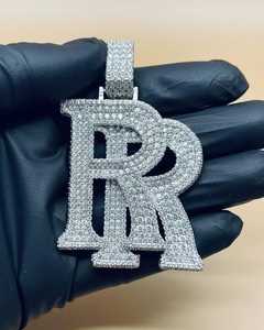 Pendentif personnalisé double R en argent sterling 925, style hip hop, avec moissanite VVS pour homme - Product Image 1
