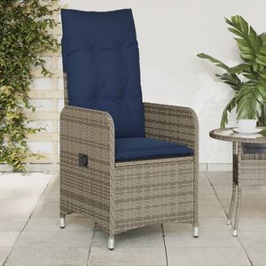 Silla de patio reclinable de poliratán gris con cojines, sillas de jardín - Product Image 1