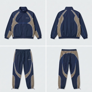 Ensemble de survêtement vintage colorblock avec logo personnalisé pour homme, veste coupe-vent en nylon et pantalon, deux pièces, streetwear, sportswear - Product Image 2