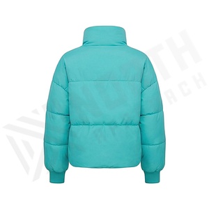 Turquoise Quilted Jacket Full Sleeve Stand Collar Winter Short Length Polyester Filling Zipper Closure - Product Image 2