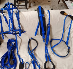 Ensemble de harnais équestre en PVC de qualité supérieure, sangle bleue, finition durable, robuste, avec quincaillerie originale en acier inoxydable et laiton - Product Image 2