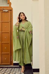 Designer Beautiful Embroidery Work Chanderi Silk <b>Top</b> With Chanderi Silk Pant And Chanderi Dupatta Fully Stitched Ready To Wear - Product Image 5