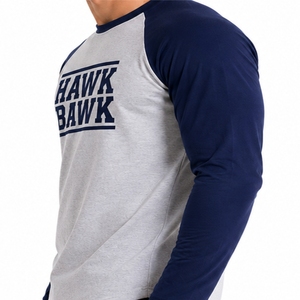 Chemise décontractée à manches longues pour homme, style raglan moderne contrastant, col rond, jersey décontracté en coton, logo imprimé sur le devant, sur mesure - Product Image 5