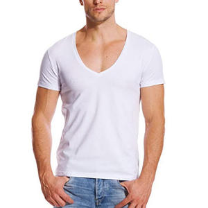 Camiseta elegante unisex al por mayor OEM de alta calidad con cuello en V, impresión de logotipo personalizada, camiseta lisa de algodón con cuello en V para hombre - Product Image 2