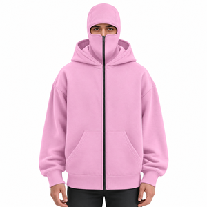 Blouson zippé intégral pour homme en polyester et coton, style streetwear décontracté, avec capuche intégrale et cache-visage, moderne - Product Image 1