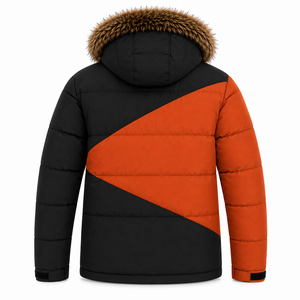 Blouson matelassé à capuche pour homme, personnalisable (couleurs et tailles), avec patch en caoutchouc, hydrofuge, pour l'hiver et l'extérieur, garniture en fourrure, rembourrage épais - Product Image 2