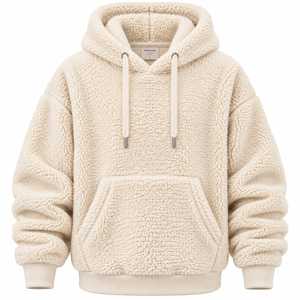 <b>Fleece</b> <b>Sherpa</b> Hooded Sweatshirt Beige Casual Winter Wear Anti-Pilling Knitted Pullover Solid Color Men's Hoodies & Sweatshirts - Product Image 1