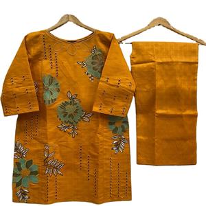 คุณภาพสูงพิมพ์ลายดอกไม้เอวธรรมชาติ shalwar kameez ผู้หญิงปากีสถานปักลูกไม้ผ้าฝ้าย/สนามหญ้าตกแต่งขนาดพิเศษ - Product Image 1