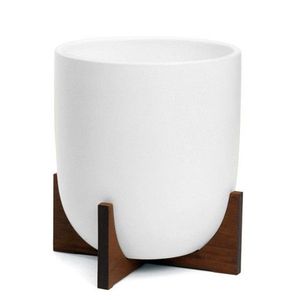 Maceta minimalista de hierro blanco con soporte de madera para uso en interiores, decoración del hogar, uso en oficina. - Product Image 1