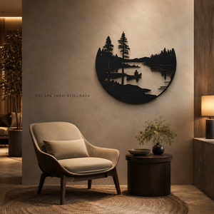 Arte de Pared de Hierro, Escena de Montaña y Lago, Decoración Contemporánea, Escultura Metálica para Interiores y Exteriores - Product Image 2