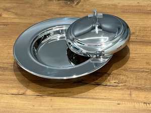 Assiette de service ronde en métal avec couvercle, design minimaliste, finition polie, couleur unie, vaisselle et assiettes - Product Image 5