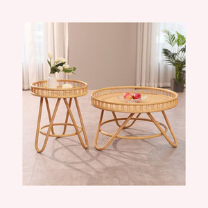 Mesa de Centro Redonda de Ratán Ecológica Hecha a Mano, Personalizable, para Sala de Estar y Balcón - Product Image 5