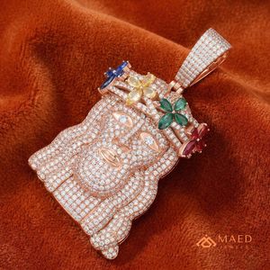 Collier pendentif en or rose plaqué moissanite, motif visage de roi, bijoux de mode pour hommes et femmes, pendentif style couronne florale New York City - Product Image 3