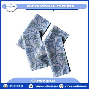 Lot de 2 serviettes en coton imprimées à la main 45x45 cm, motif floral bleu lotus classique japonais, pour la décoration de table, lavables en machine - Product Image 5