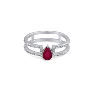 Anillo de Compromiso de Plata de Ley 925 con Doble Banda de Rubíes CZ en Forma de Pera de 6x4mm, Gema de Rubí Rojo, de Ivaan Jewels para Mujer, Venta al Por Mayor - Product Image 1