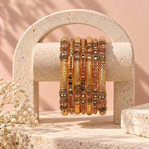 Juego de Brazaletes con Diseño Tejido y Baño de Oro para Mujer, Joyería Artificial Tradicional Multitono para Bodas, Pedidos al por Mayor - Product Image 4