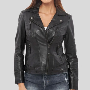 Veste en cuir sur mesure de qualité supérieure pour femmes, design hiver, veste en cuir véritable écologique courte et cintrée pour l'hiver - Product Image 5