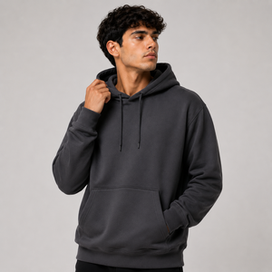 Sudadera con Capucha Gris Oscuro para Hombre, Corte Regular, Felpa de Algodón, Estilo Casual, Color Sólido, para Otoño - Product Image 4