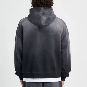 Sudadera con capucha extragrande para hombre, con cremallera, de algodón French Terry teñido, color liso, anti-bolitas, estilo casual - Product Image 3