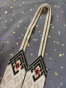 Trending Ukrainian Gerdan Necklace, Beige Ethnic <b>Beaded</b> Bib Necklace, long Necklace Ukrainian Necklace with Earring - Product Image 6