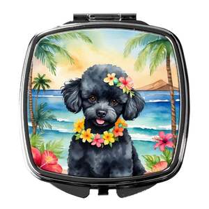 Black Poodle Luau Compact Travel Maquillaje Espejo Plegable Diseño de mano con características decorativas Regalo para mujeres y niñas - Product Image 1